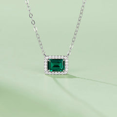 Soleste Halo Rectangle Green Zircon Necklace