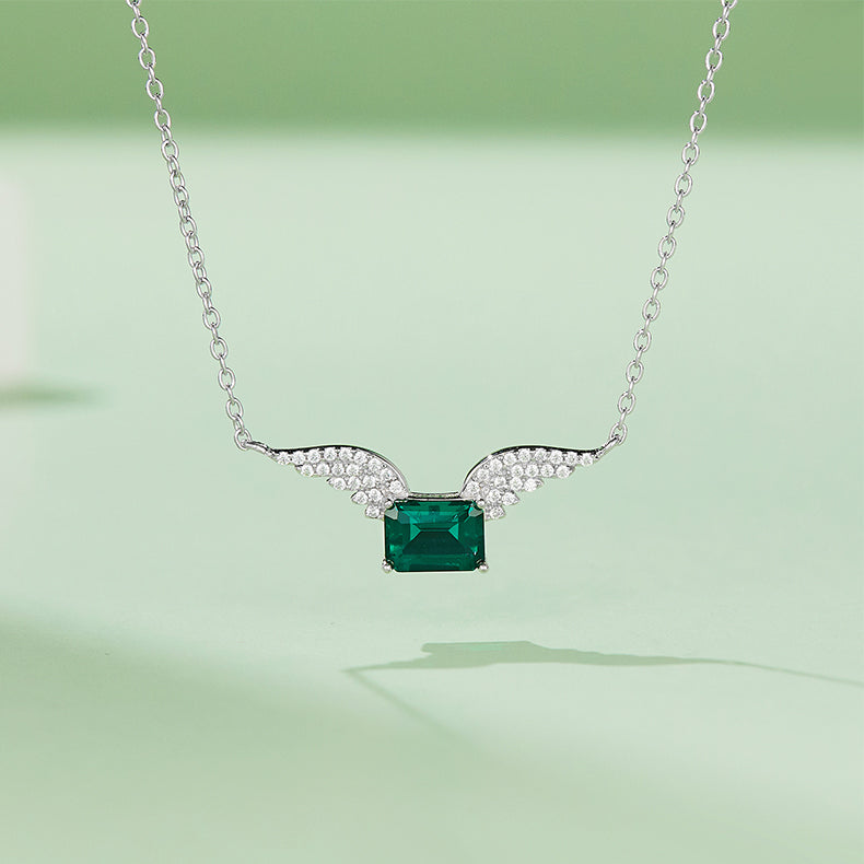 Angel Wings Rectangle Green Zircon Necklace