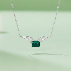 Angel Wings Rectangle Green Zircon Necklace