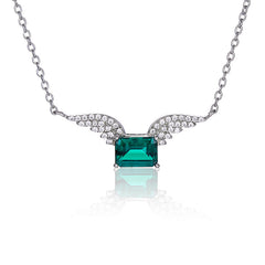 Angel Wings Rectangle Green Zircon Necklace