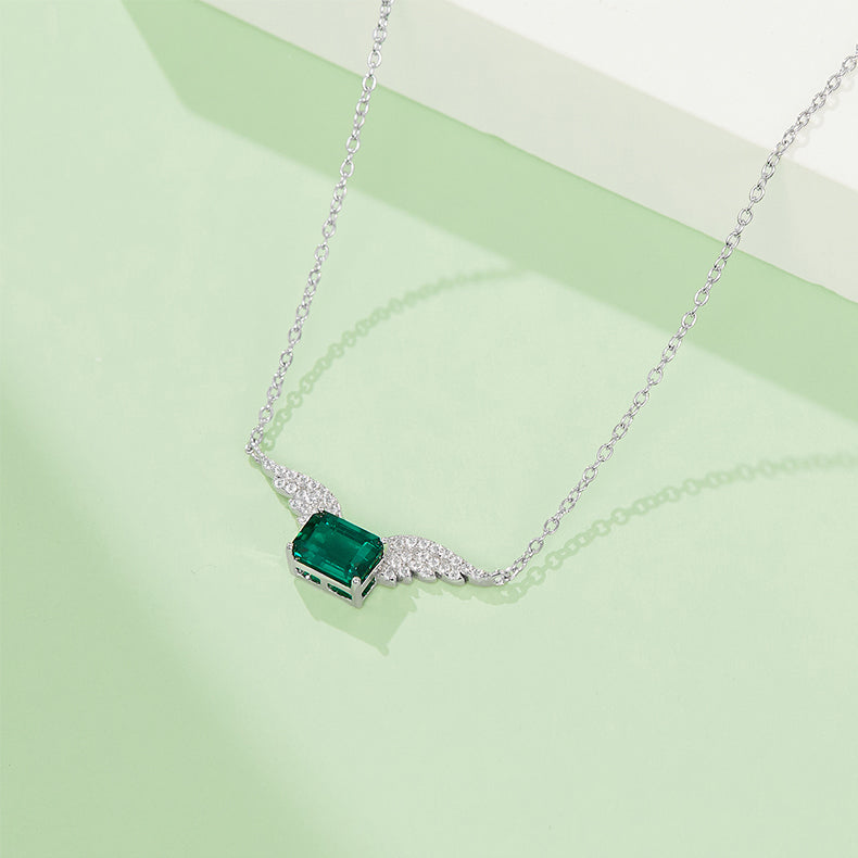 Angel Wings Rectangle Green Zircon Necklace