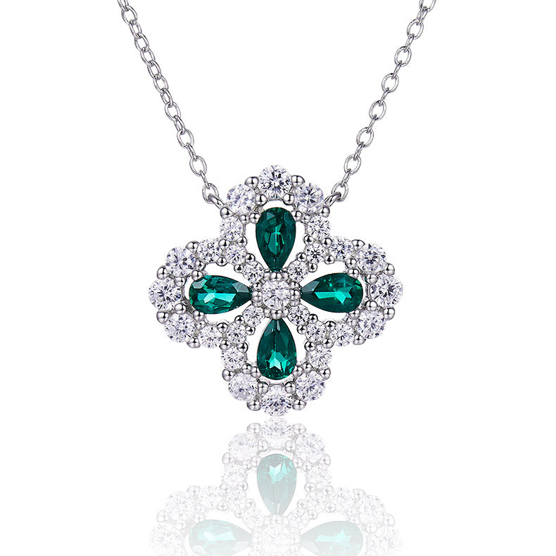 Green Zircon Stone Clover Necklace for Women