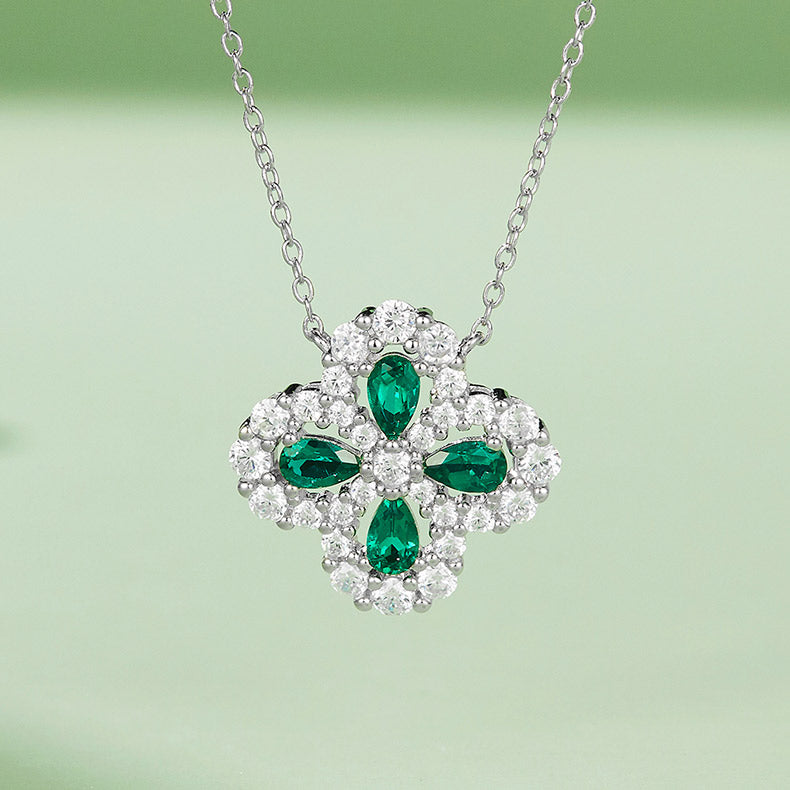 Green Zircon Stone Clover Necklace for Women