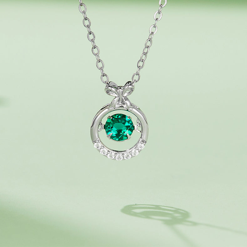 Round Bowknot with Green Zircon Necklace