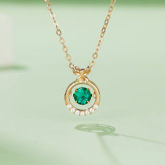 Round Green Zircon Round Shape Bow Necklace