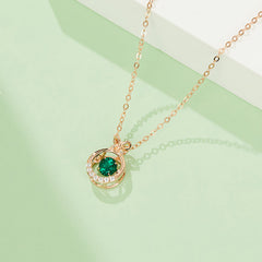 Round Green Zircon Round Shape Bow Necklace