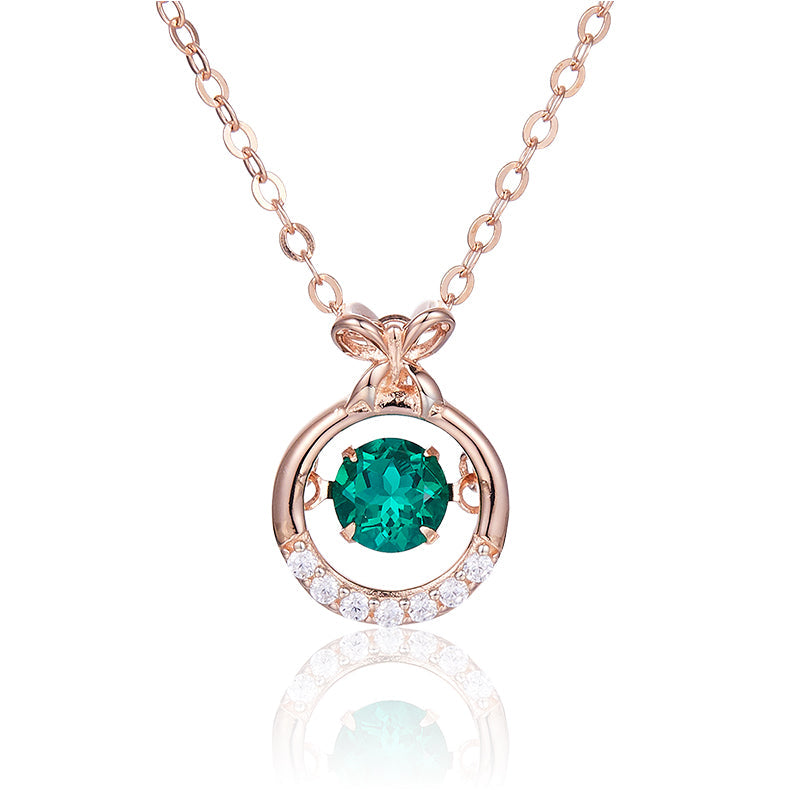 Round Green Zircon Round Shape Bow Necklace