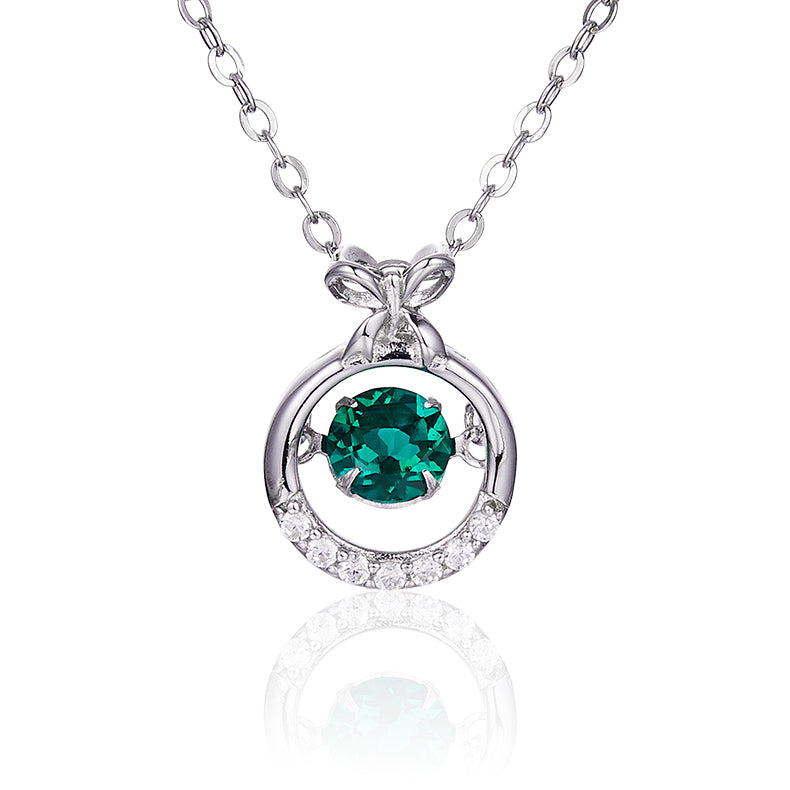 Round Bowknot with Green Zircon Necklace