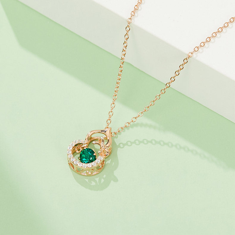 Round Green Zircon Small Gourd Necklace