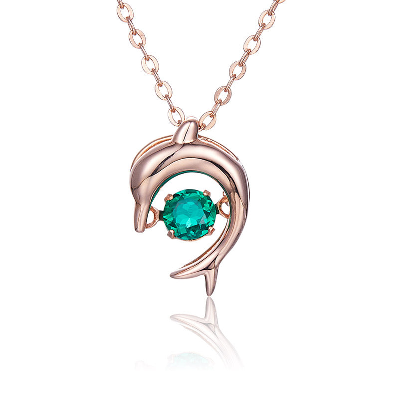 Round Green Zircon Dolphin Necklace