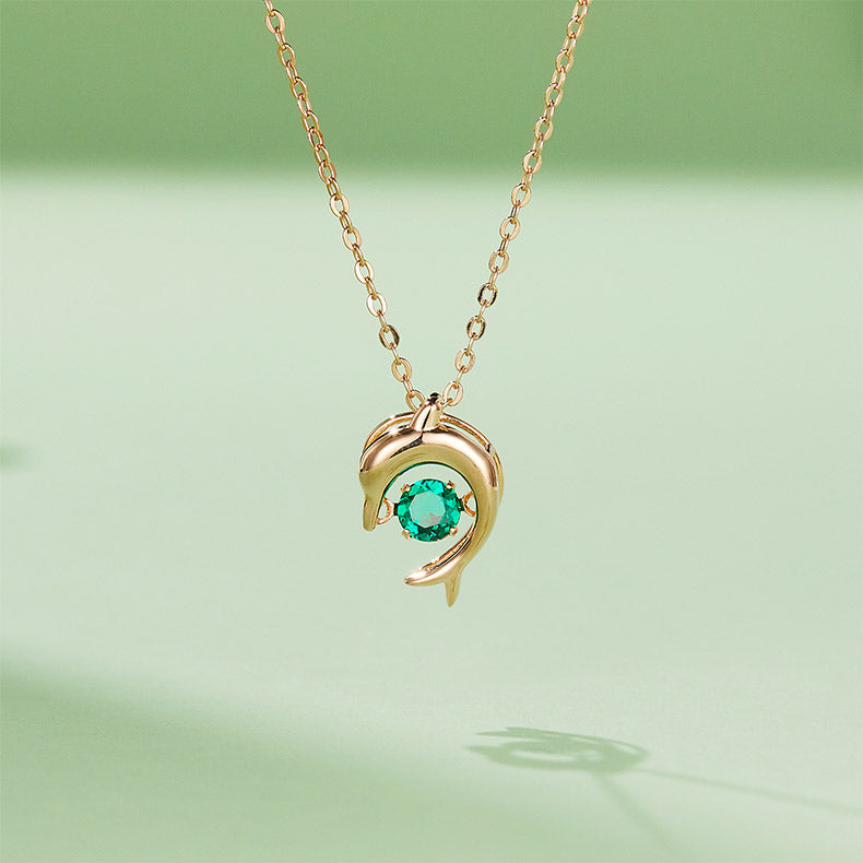 Round Green Zircon Dolphin Necklace