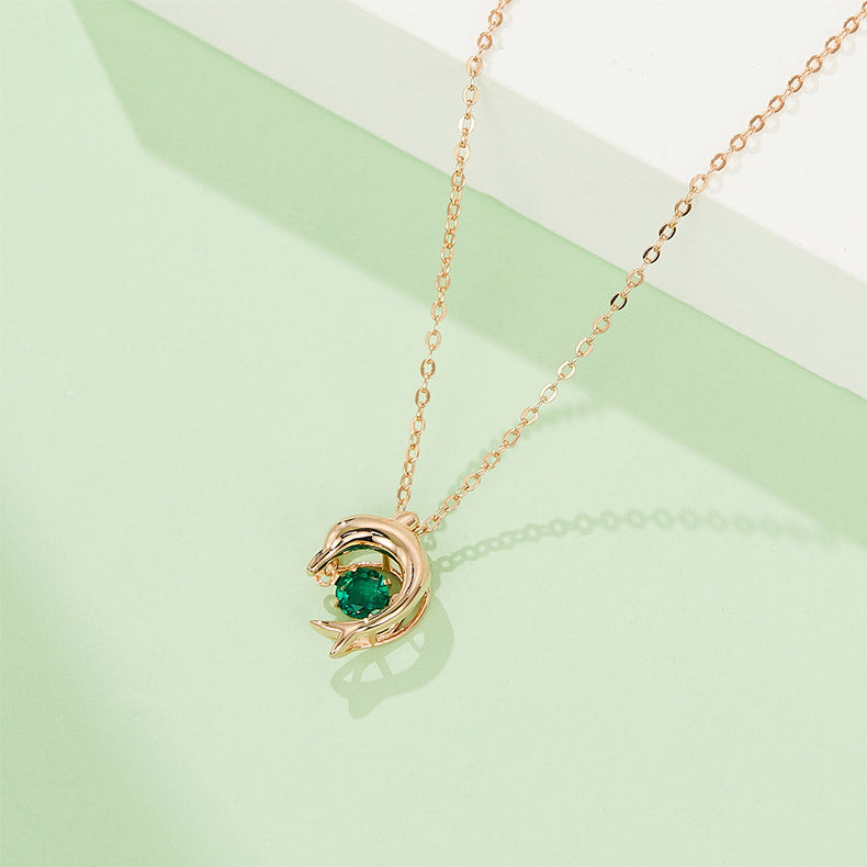 Round Green Zircon Dolphin Necklace