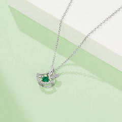 Ginkgo Leaf with Round Green Zircon Necklace