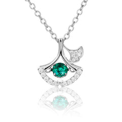 Ginkgo Leaf with Round Green Zircon Necklace