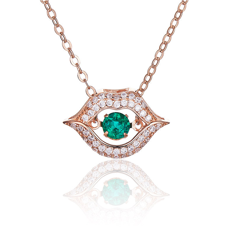 Round Green Zircon Mouth Shape Necklace