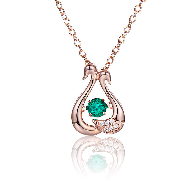 Round Green Zircon Little Swans Necklace