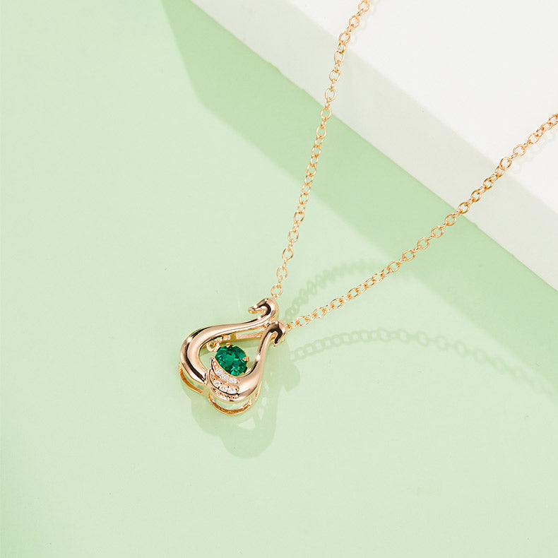 Round Green Zircon Little Swans Necklace