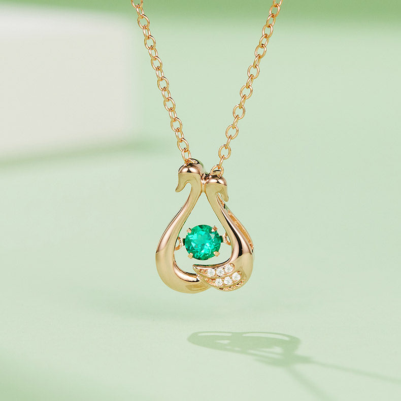 Round Green Zircon Little Swans Necklace