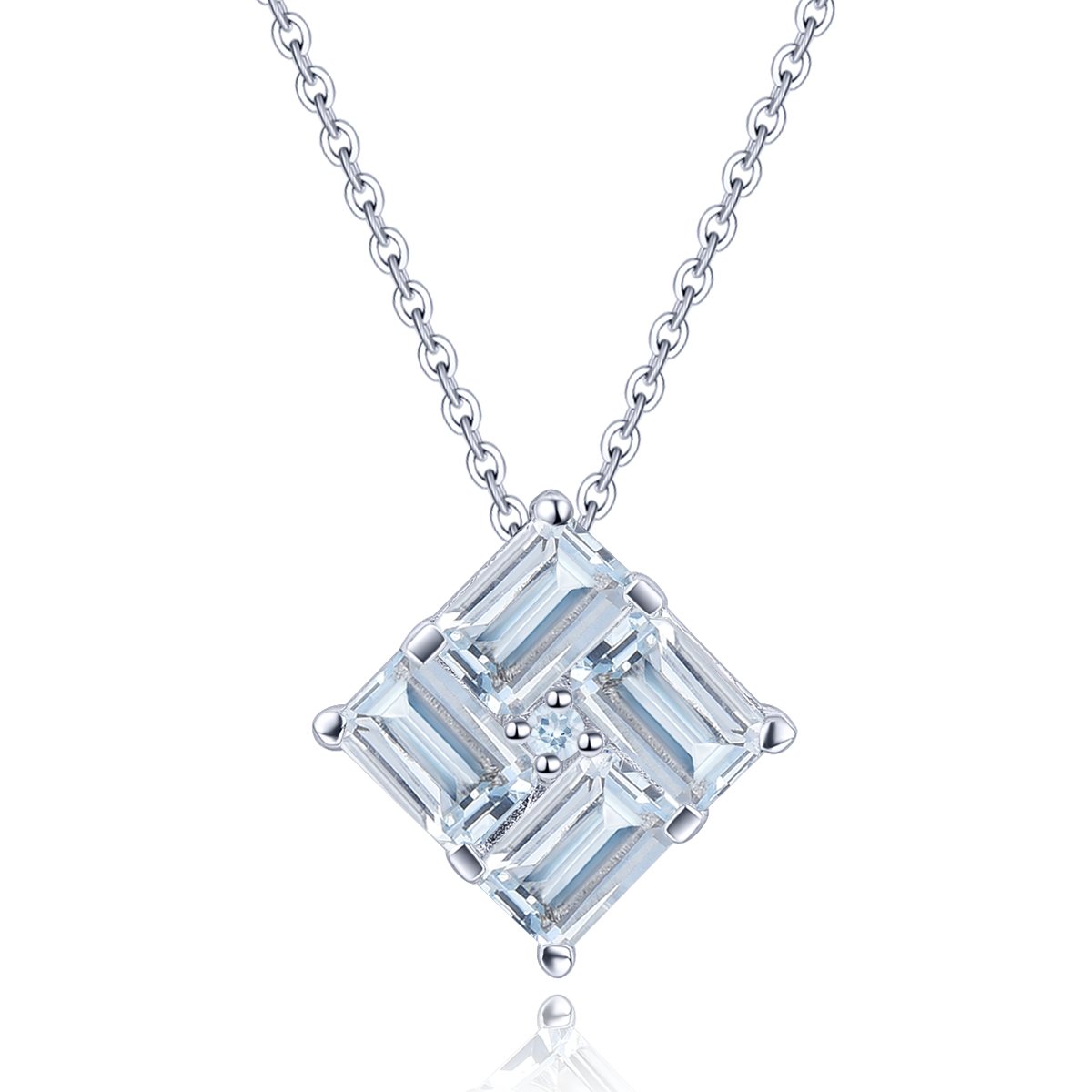 Aquamarine Stone Square Necklace for Women