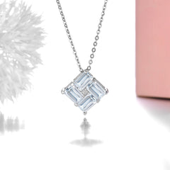 Aquamarine Stone Square Necklace for Women