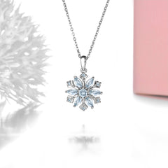 Aquamarine Stone Snowflake Necklace