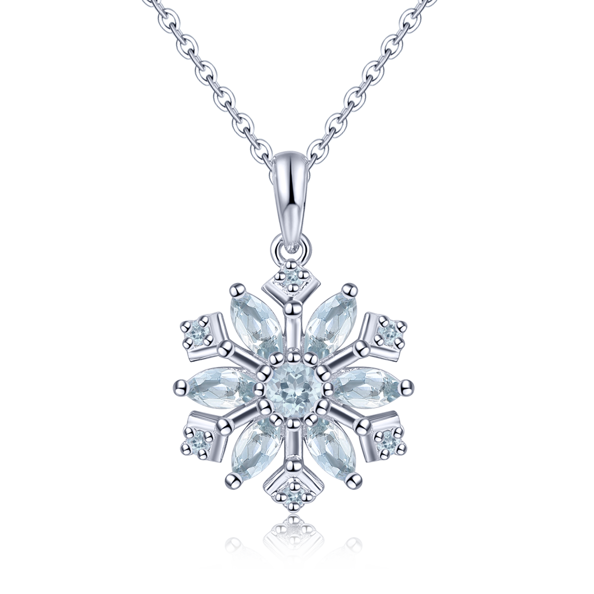 Aquamarine Stone Snowflake Necklace