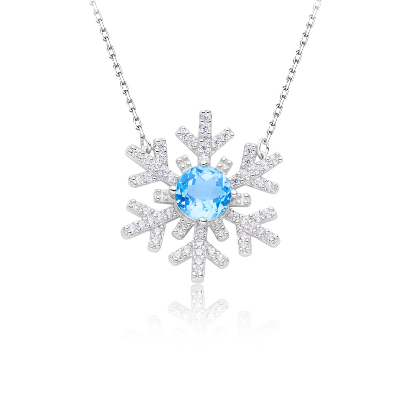 Snowflake with Round Blue Topaz Necklace