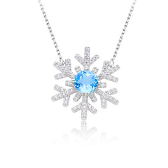 Snowflake with Round Blue Topaz Necklace