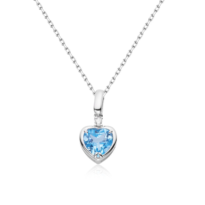 Solitaire Heart Shape Blue Topaz Necklace