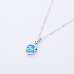 Solitaire Heart Shape Blue Topaz Necklace