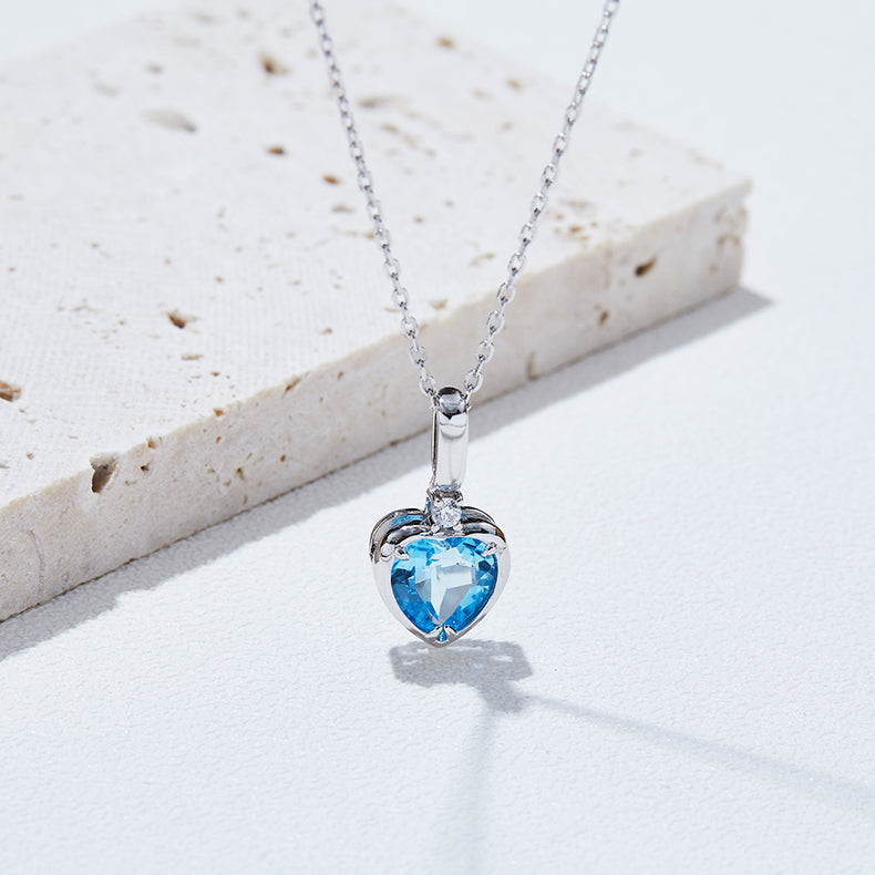 Solitaire Heart Shape Blue Topaz Necklace