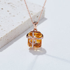 Gift Box Rectangle Yellow Crystal Necklace