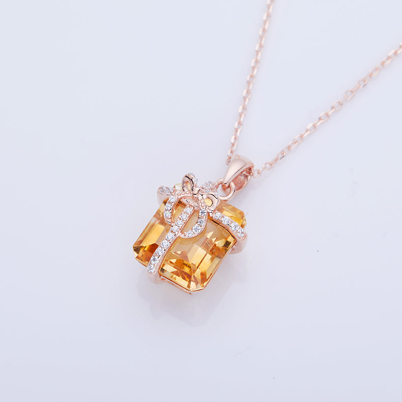 Gift Box Rectangle Yellow Crystal Necklace