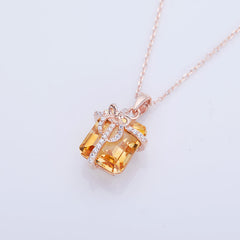 Gift Box Rectangle Yellow Crystal Necklace