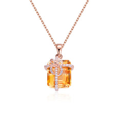 Gift Box Rectangle Yellow Crystal Necklace