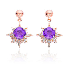 Round Cut Purple Crystal Star Stud Earrings