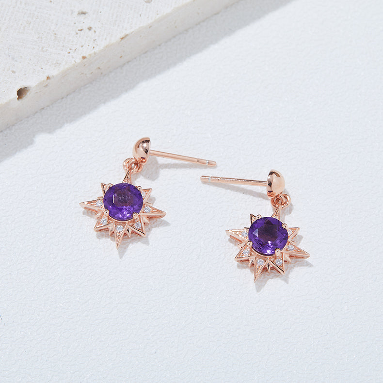 Round Cut Purple Crystal Star Stud Earrings