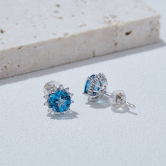 Blue Crystal Stone Solitaire Studs for Women