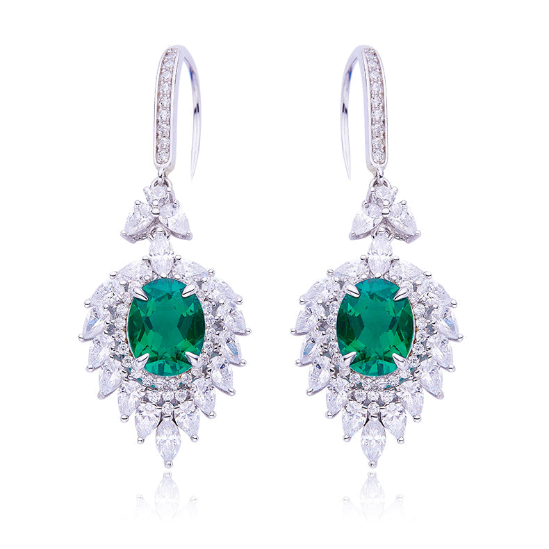 Firework 4.0Carat Oval Green Zircon Hook Earrings