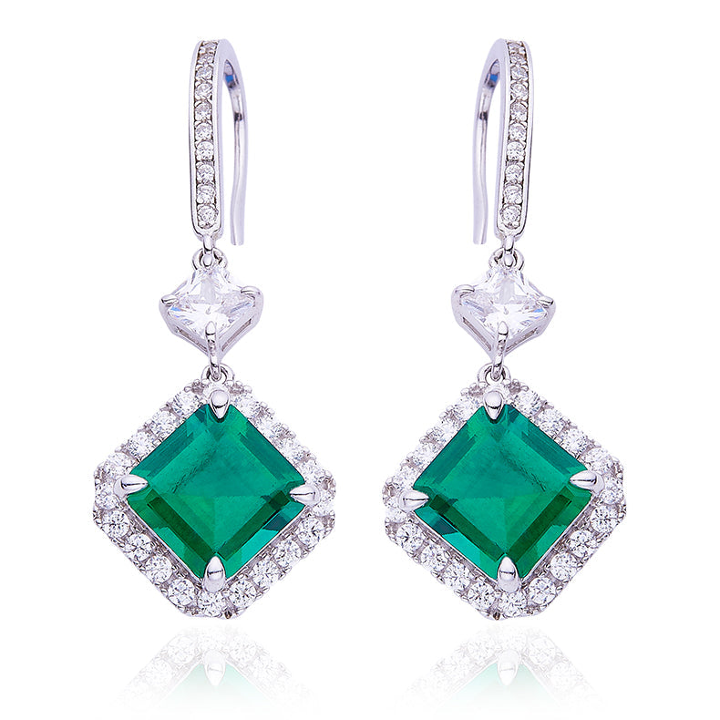 4.0Carat Square Green Zircon Hook Earrings