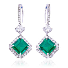 4.0Carat Square Green Zircon Hook Earrings