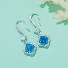 4.0Carat Square Blue Zircon Hook Earrings