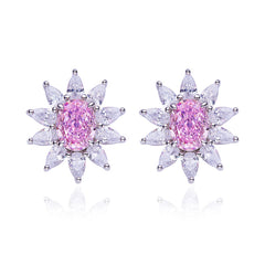 3.2Carat Oval Pink Zircon Flower Shape Studs