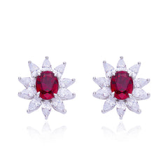 3.2Carat Oval Red Zircon Flower Shape Studs