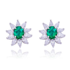 3.2Carat Oval Green Zircon Flower Shape Studs