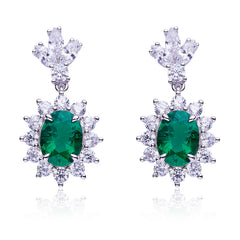 3.2Carat Oval Green Zircon Flower Drop Earrings