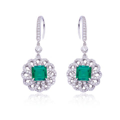 2.0Carat Square Green Zircon Flower Hook Earrings