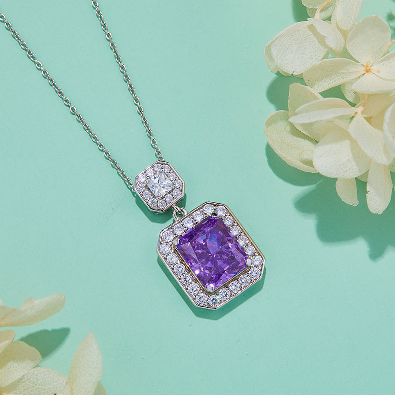 Halo 13.5Carat Rectangle Purple Zircon Necklace