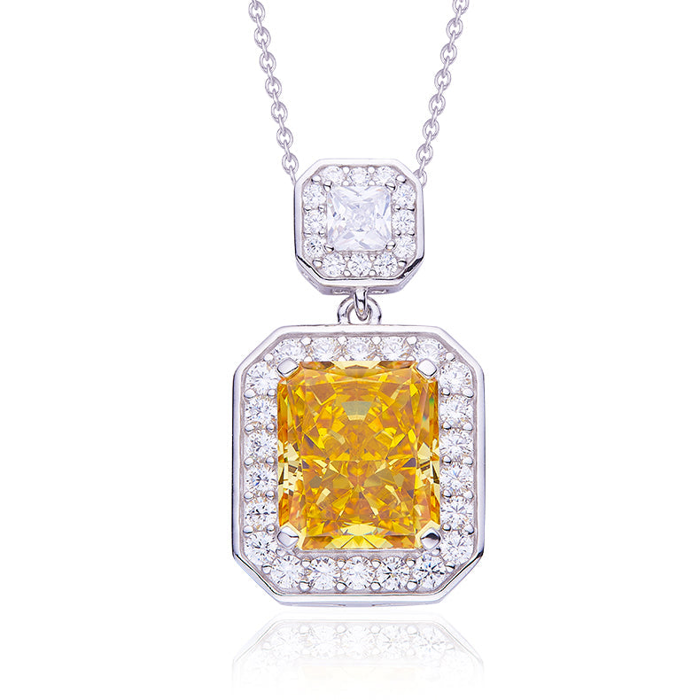 Halo 13.5Carat Rectangle Yellow Zircon Necklace