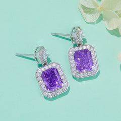 13.5Carat Rectangle Purple Zircon Halo Drop Earrings